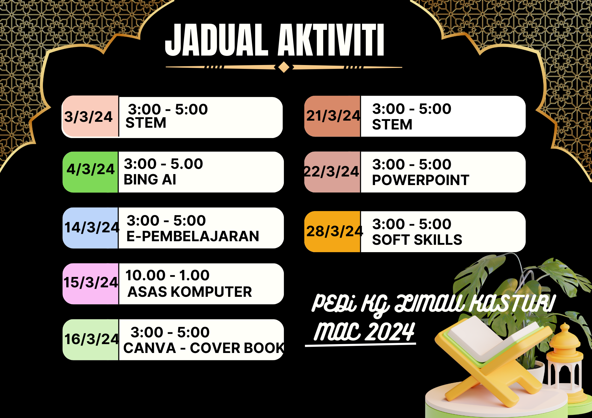 Copy of Copy of Pink Blue Yellow Decorative Colorful Class Schedule